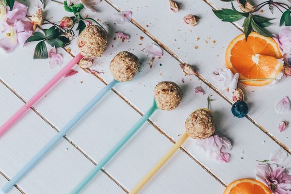 Energy balls on sticks arranged on a light table